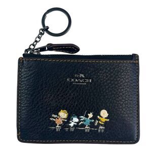 Coach Peanuts Snoopy Mini ID Leather Skinny Wallet Keychain Charlie Skating Vtg